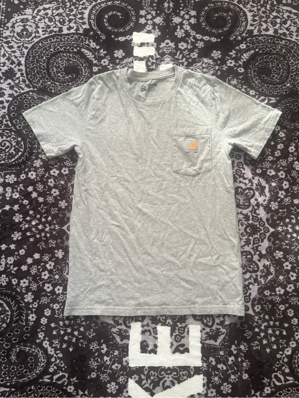 Carhartt Pocket T Shirt Kids Medium(10/12) Gray Workwear Logo Pocket Tee Casual